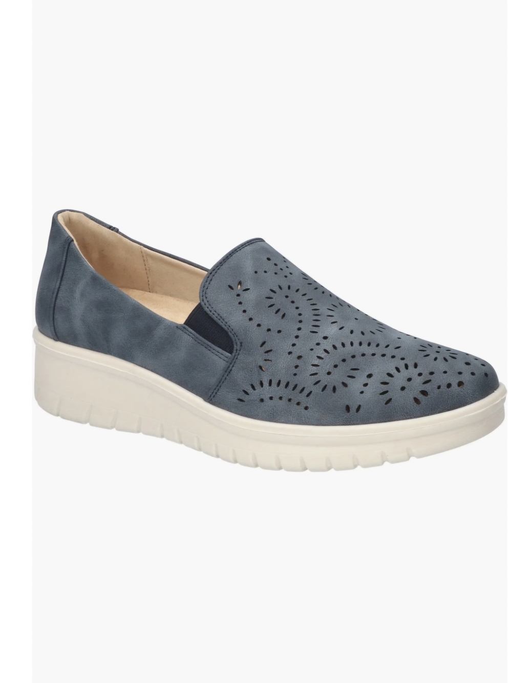 Easy Street Ying Perforated Slip-On Loafer in Slate Blue and White 1.25" Heel